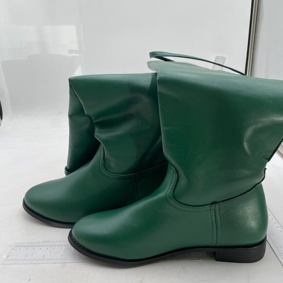 Green Square Toe Long Leather Boots Block Low Heel Women Knee High Riding Boot - Picture 3 of 7